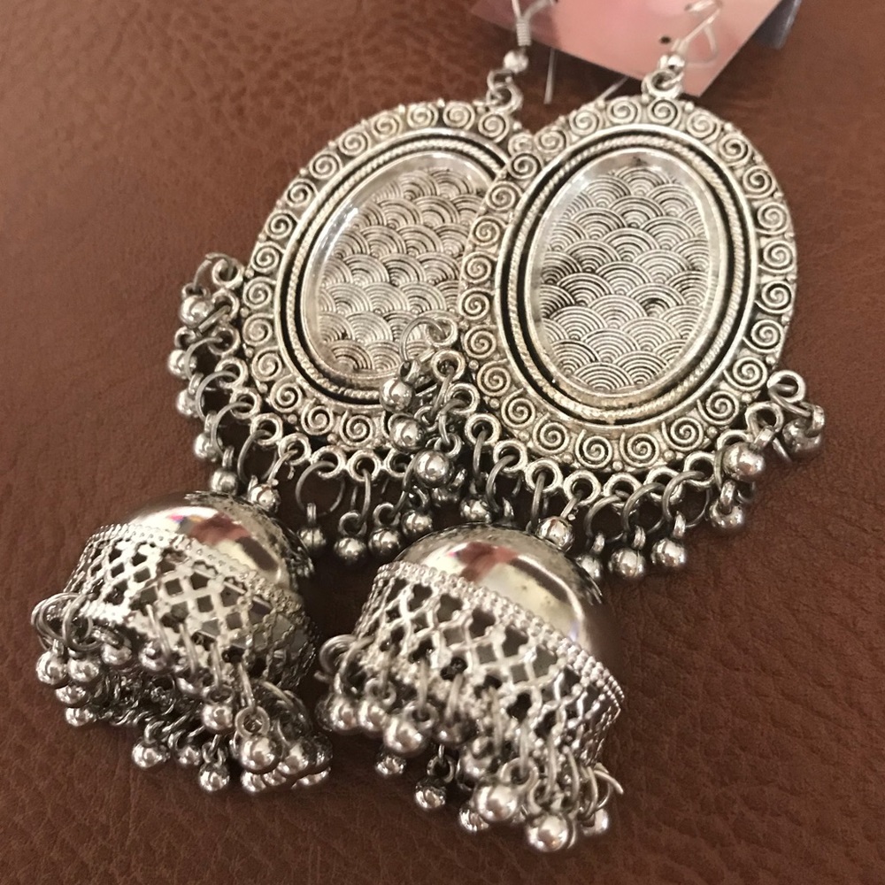 NEW Silver Boho Bell Earring w Vortex Pattern